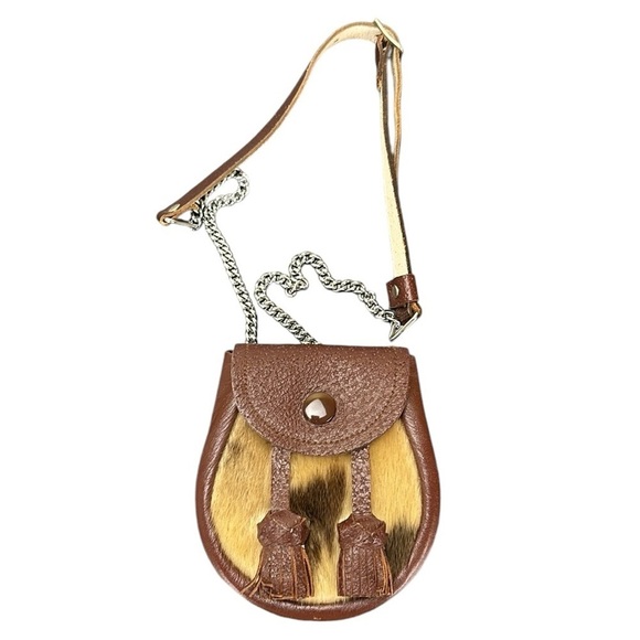 Scottish Kilt Sporran Leather Fur With Snap Closure Adjustable Chain Belt